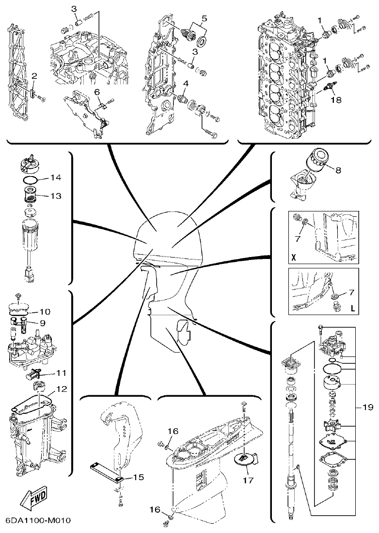 Yamaha F200FET, FL200FET SCHEDULED SERVICE PARTS parts diagram